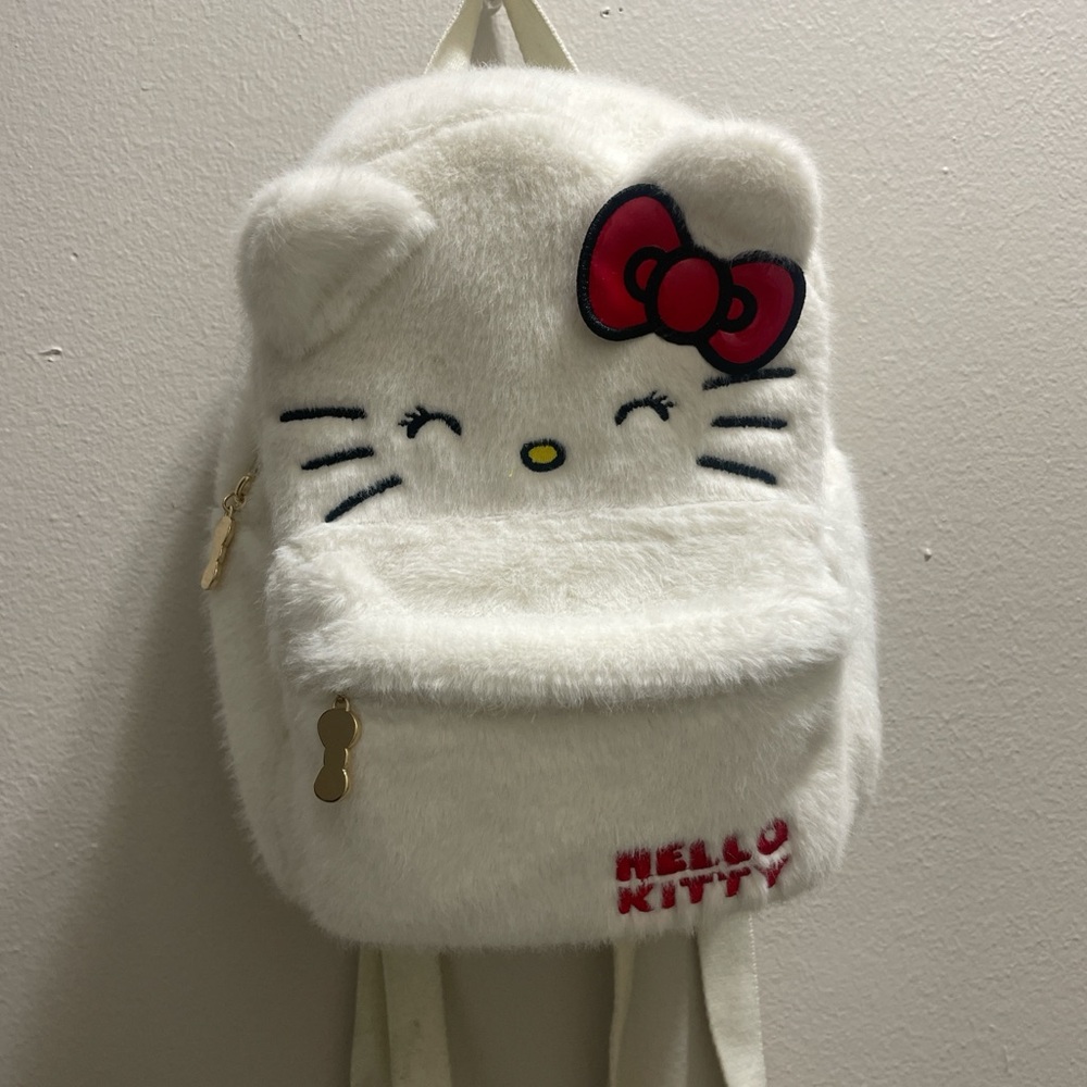 Hello Kitty Furry White and Red Mini Backpack